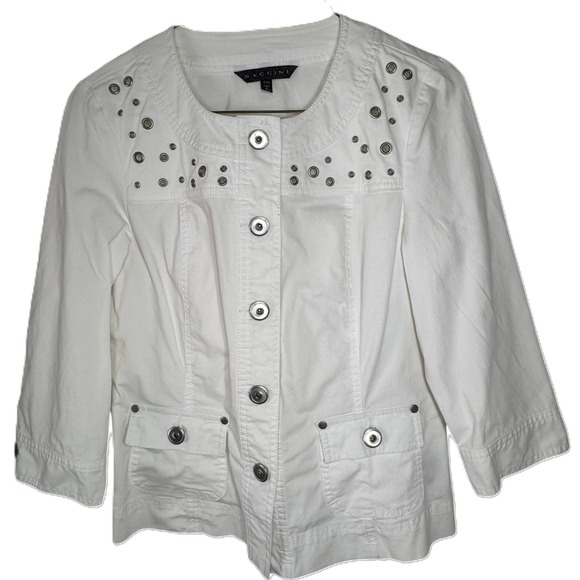 Baccini Jackets & Blazers - Baccini White Grommet Jacket‎ Womens Petite Medium PM Cotton Stretch Lightweight